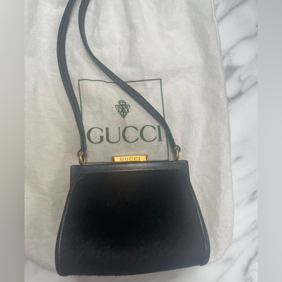 GUCCI VINTAGE COLLECTIBLE MINI BLACK CALF HAIR & LEATHER PURSE - Picture 12 of 16